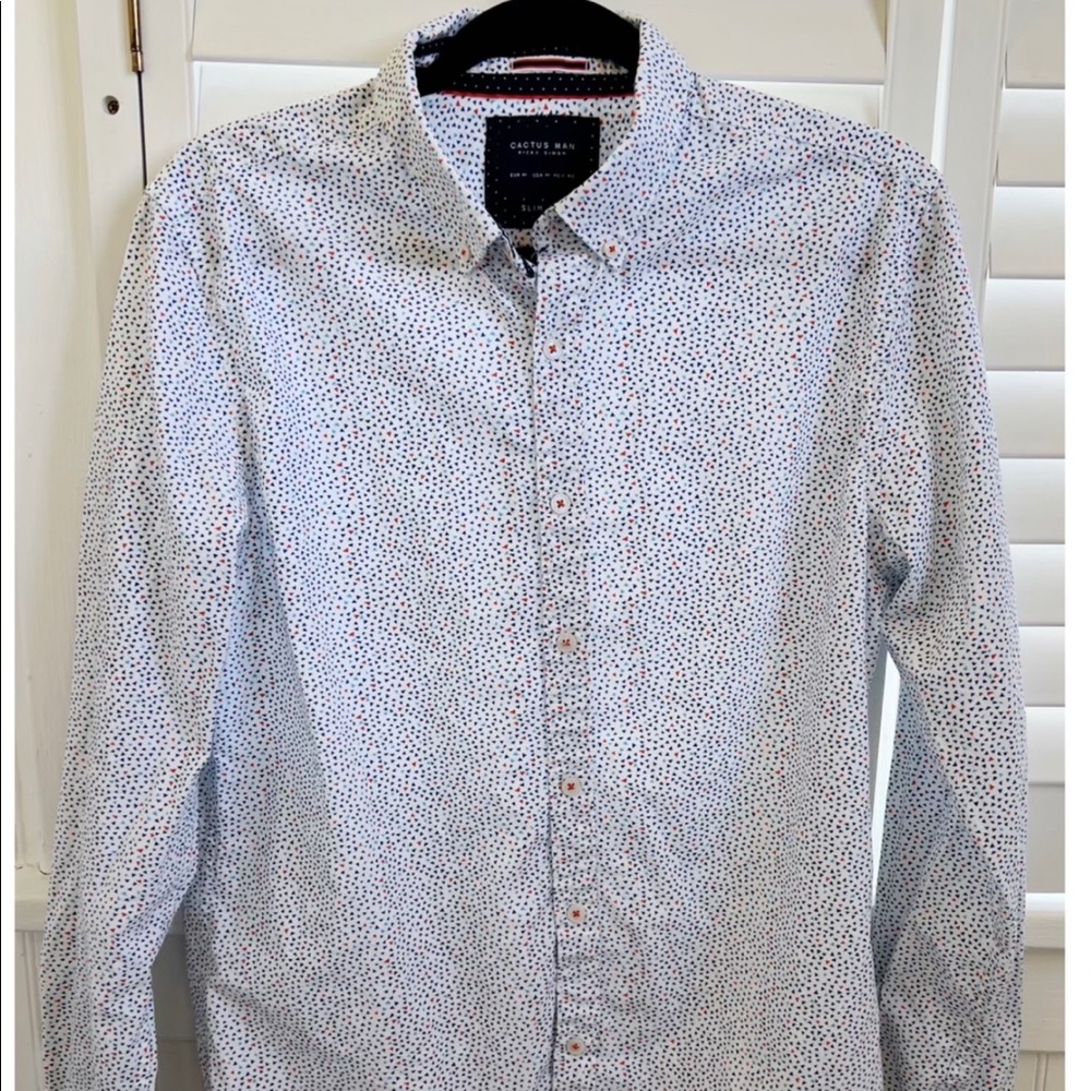 MULTICOLOR CACTUS MAN LONG SLEEVE BUTTON UP DRESS SHIRT/ MENS MEDIUM